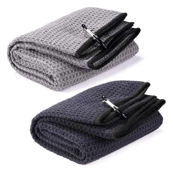 Tri-fold waffle golf towel with clip